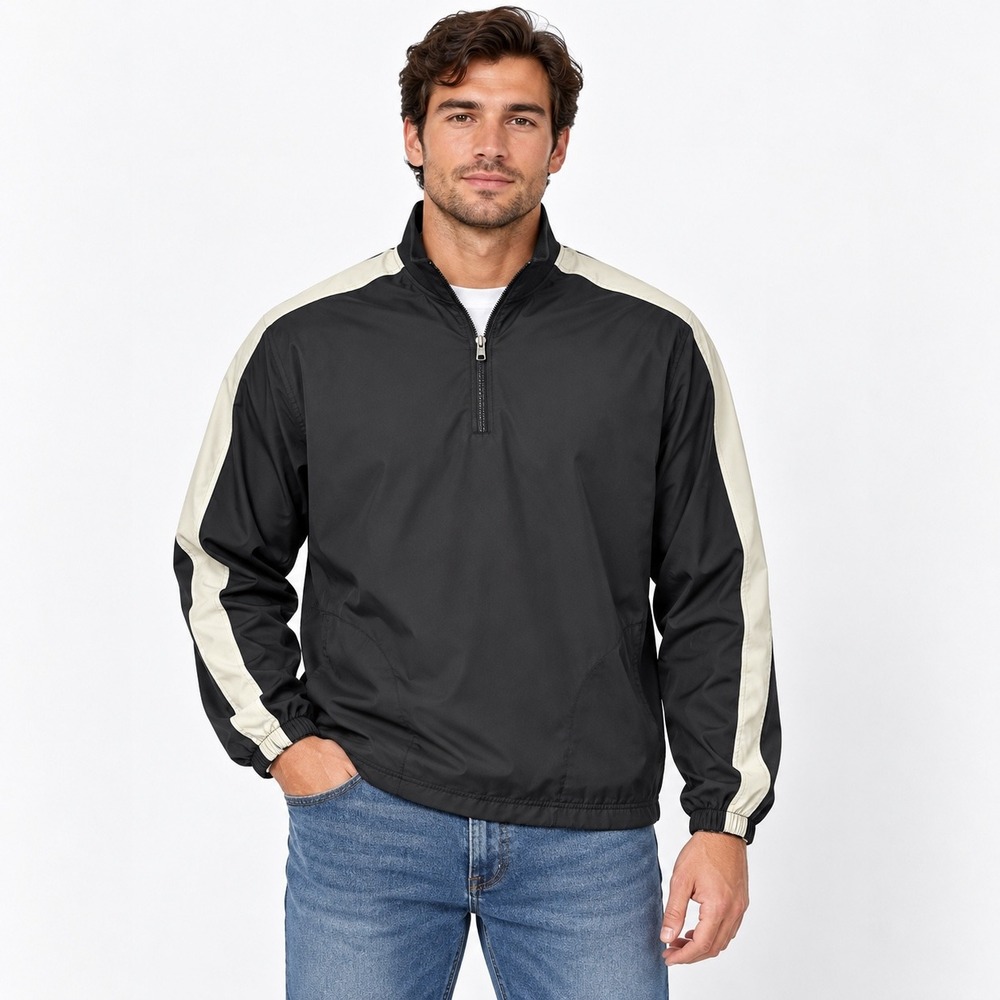 Callaway Golf Sport Mens Black Tan Stripe Quarter Zip Windbreaker Jacket Large